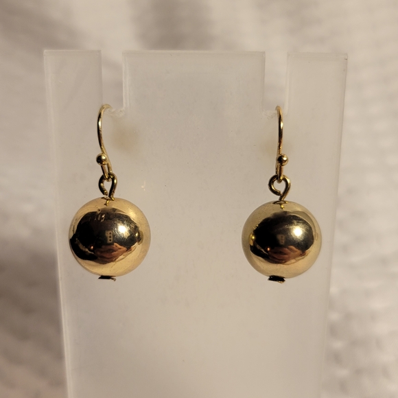 Vintage Dangle Earrings Gold Tone Balls Hoop - Picture 1 of 6